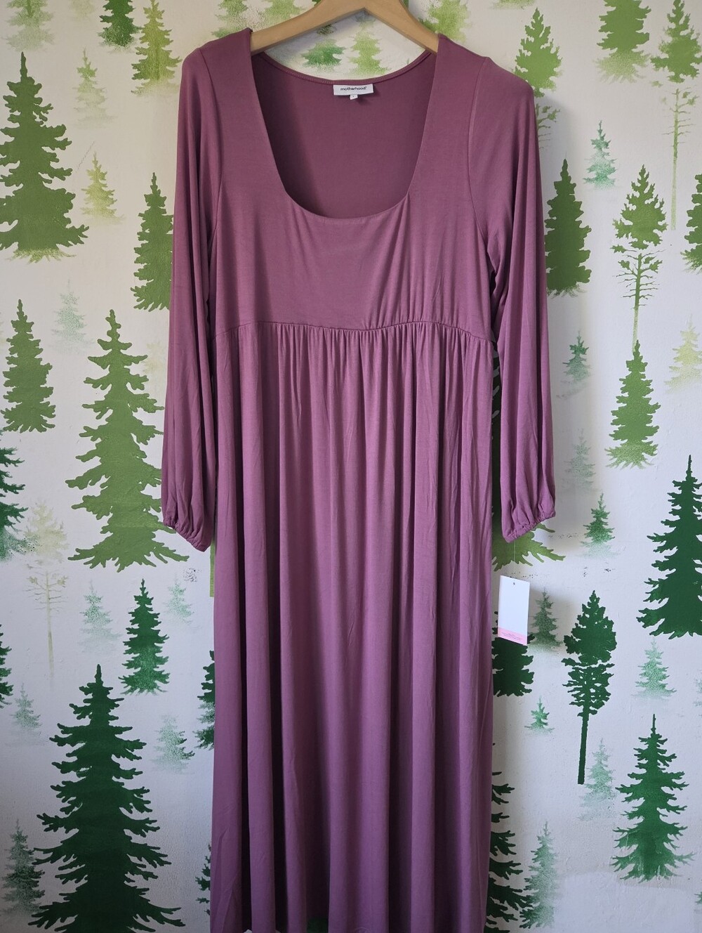 Motherhood Mauve Scoop-Neck Long Sleeve Maxi Dress